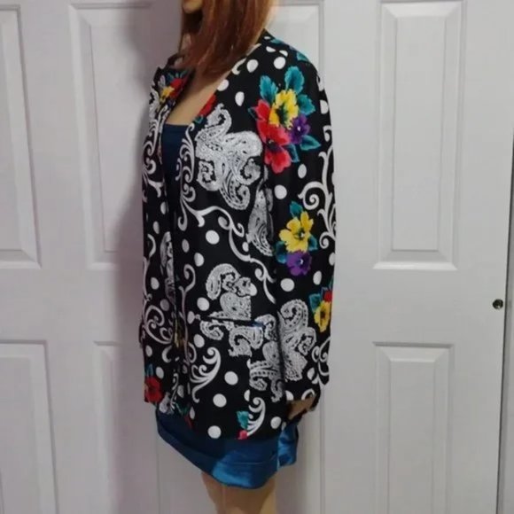 Vintage 70s Lightweight Blazer Funky Floral Paisley Polka Dot Groovy Size 8 - Picture 2 of 11